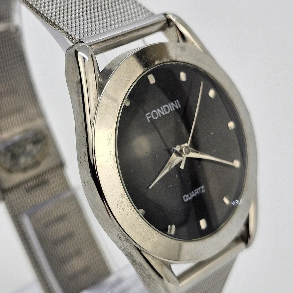 VTG Fondini Men's Watch 36MM Black Dial‎ Gray Mesh Bands New Battery